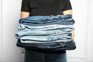 stacked denim jeans